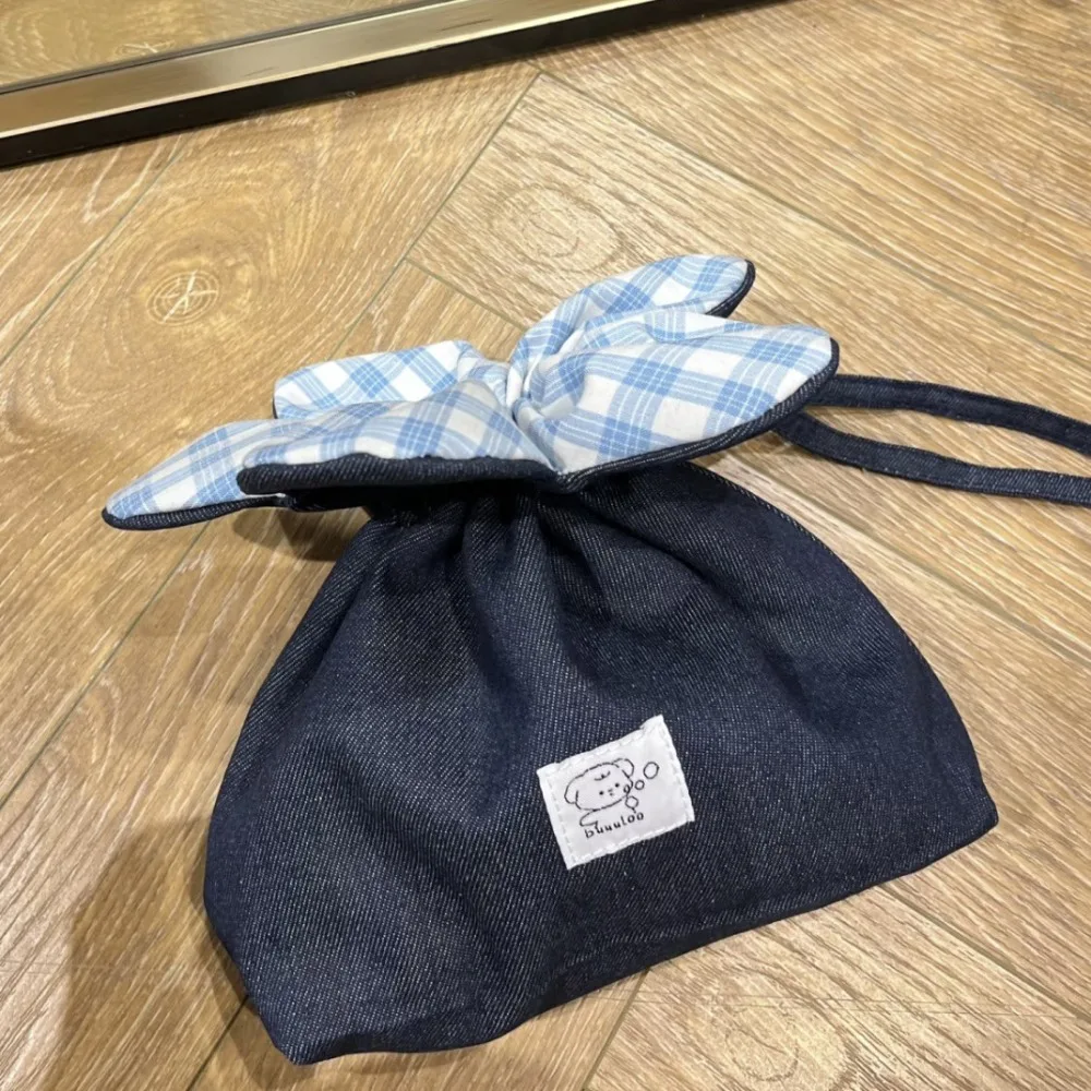 

Lightweight Plaid Flower Drawstring Bag Cute Cloth Bundle Pocket Storage Bag Portable Small Crossbody Bag Travel