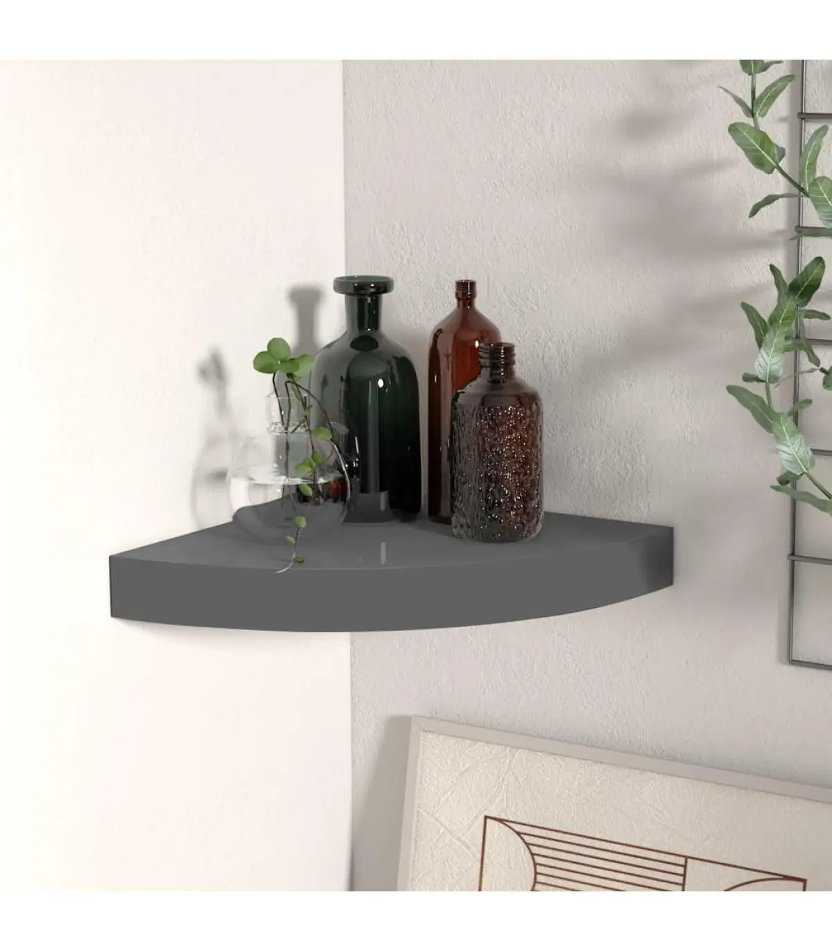 25x25x3,8 cm MDF glitter gray corner floating shelf and shelves