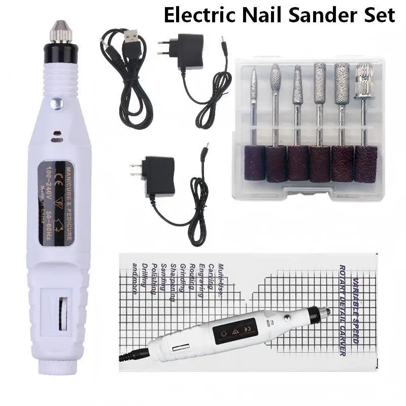 

Portable Electric Nail Grinding Machine, Adjustable Speed Manicure Sander with 6 drill bits, all-in-one pedicure tool for gel po