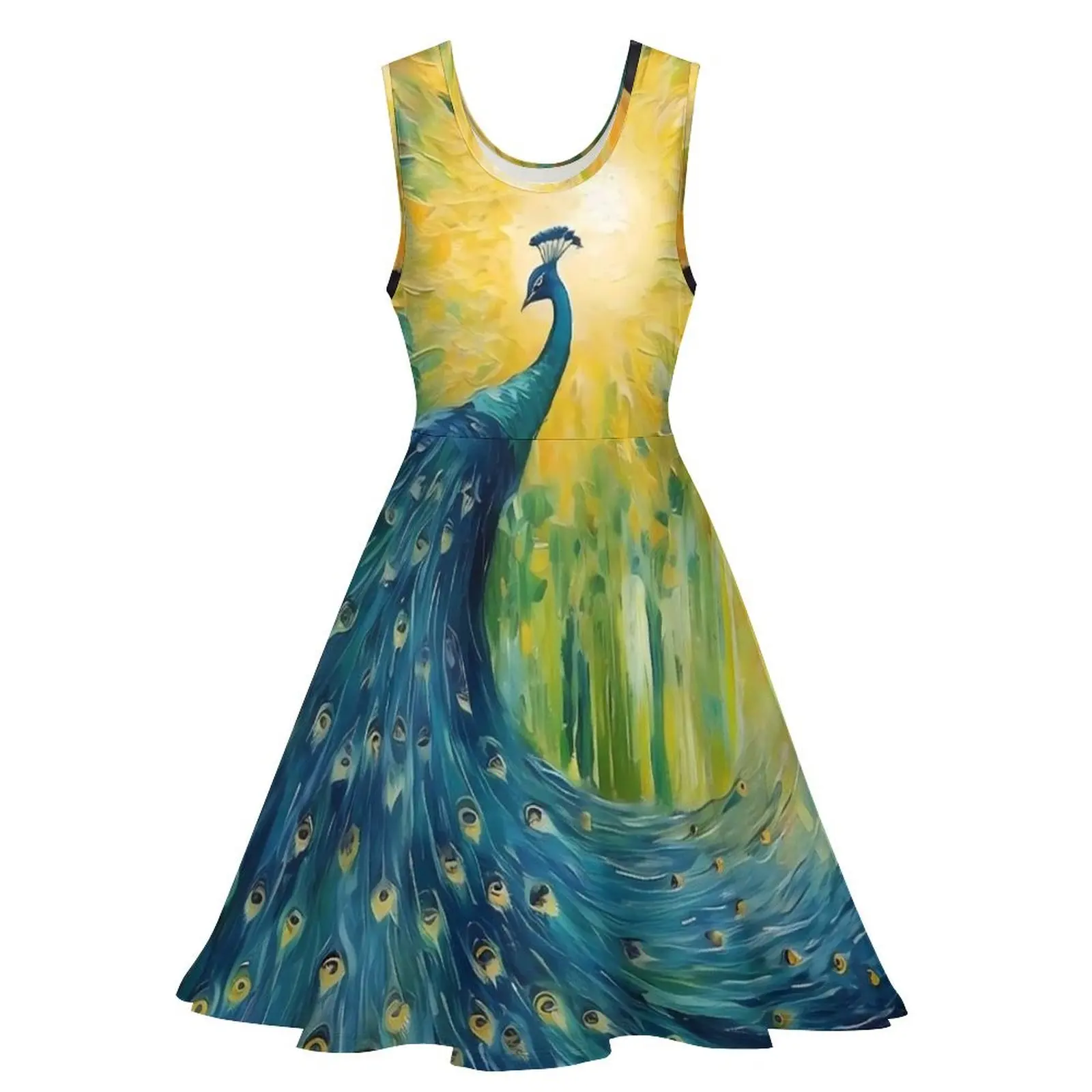 Fantasy Painting About Peacock Dress Sleeveless  Casual Dresses Summer Ladies Oversized Vintage Design Skate Dress