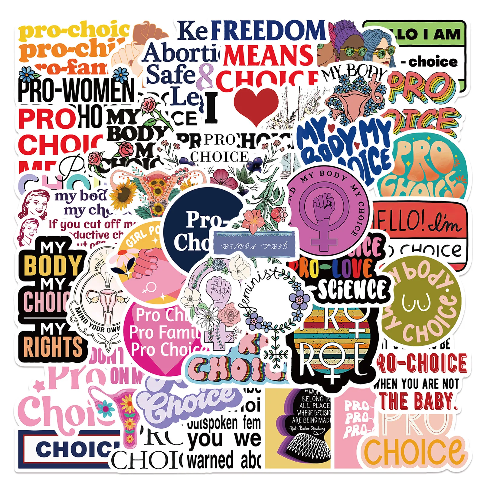 

50Pcs Pro-Choice Stickers Feminism DIY Girls Graffiti Sticker for Luggage Laptop Motorcycle Waterproof Sticker