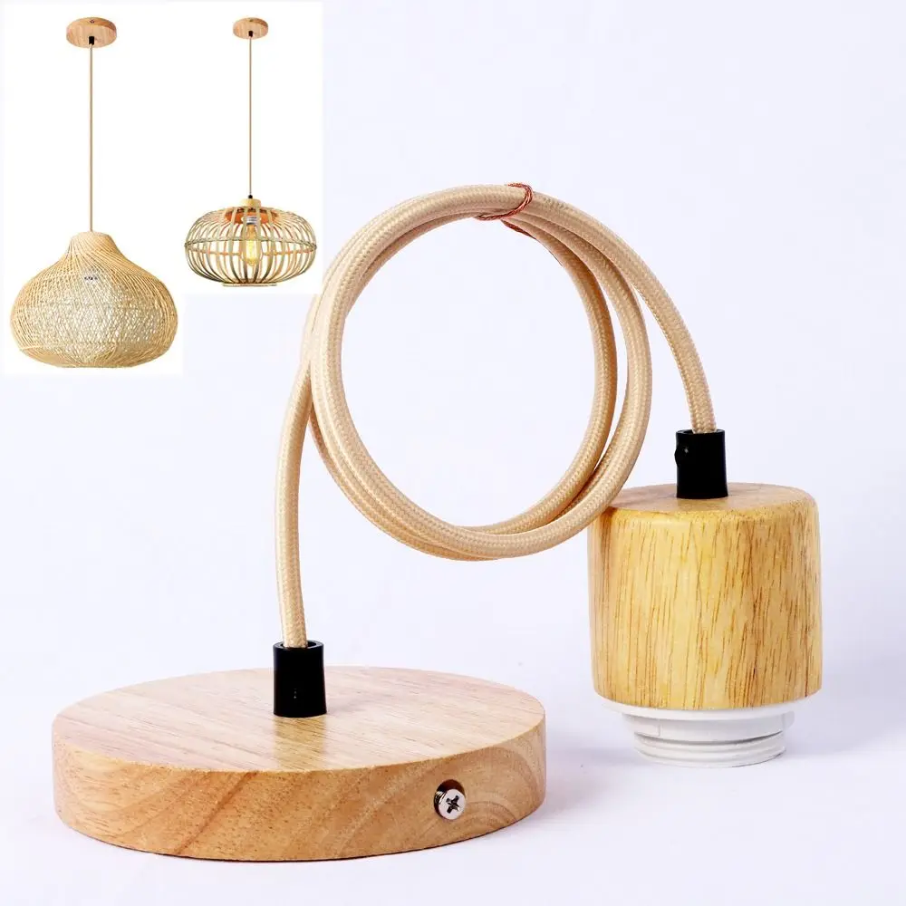 Natural Color E27 Hanging Lamp Holder Single-head Screw Socket Lampshade Base Lights Fixture Wooden Ceiling Lamp Base