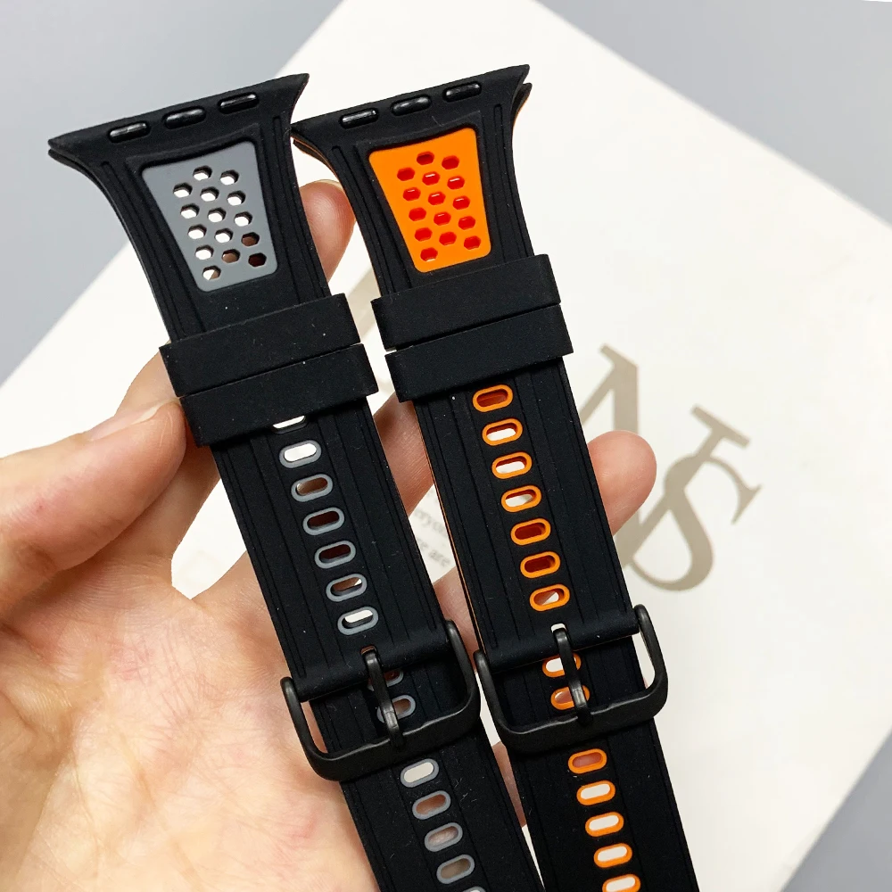 Two-Tone Sport Silicone Strap for iWatch Series11 10 9 8 SE 3 44-45-46mm Breathable bracelet for Apple watch Ultra 3 2 49mm Band