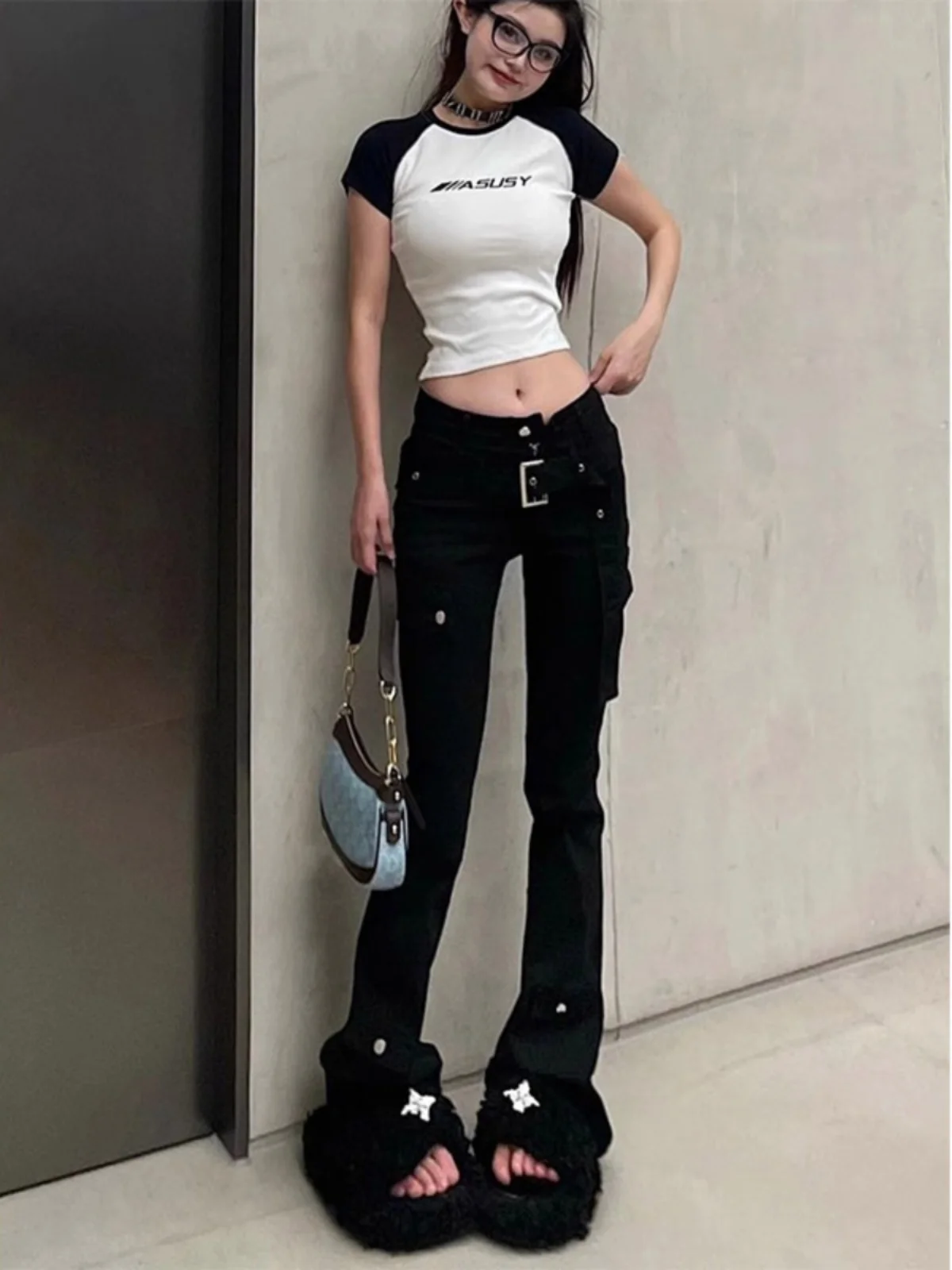 Slim Fit Low Waist Black Workwear Denim Jeans Women's Spring Autumn Small Size Micro Flared  Hoof Floor Length Pants