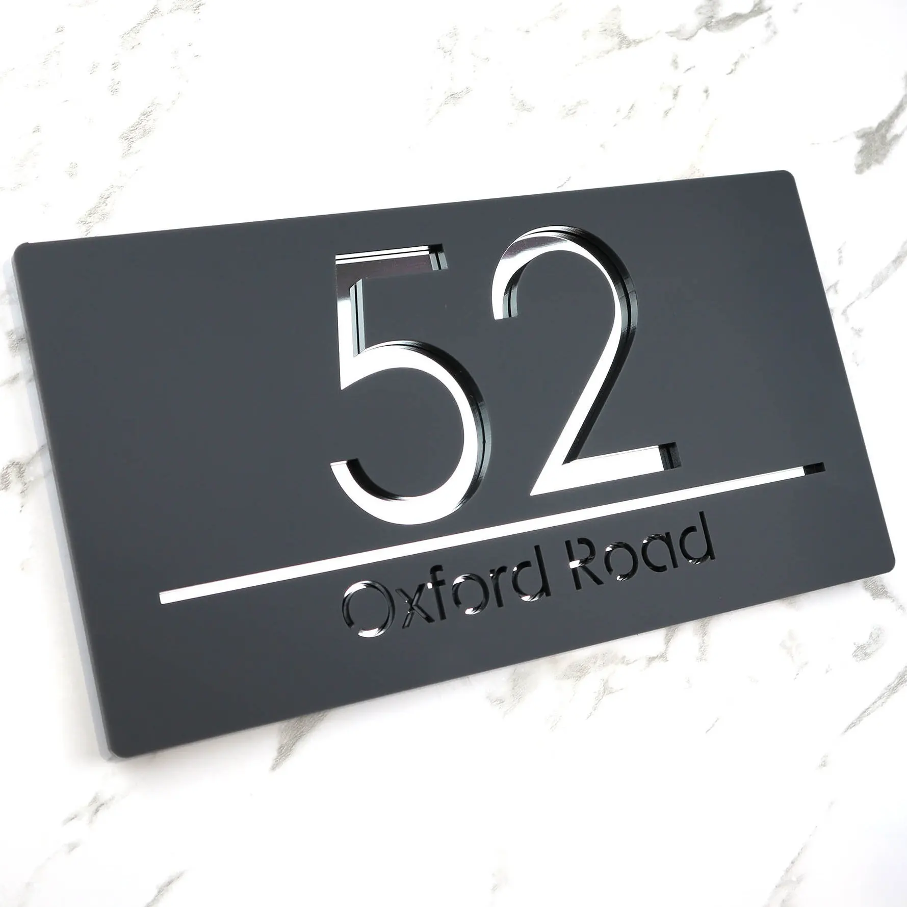 

3D Laser Cut Matt House Sign Door Numbers Dark Black Copper Mirror Floating Custom Acrylic Plaque 300mm x 160mm