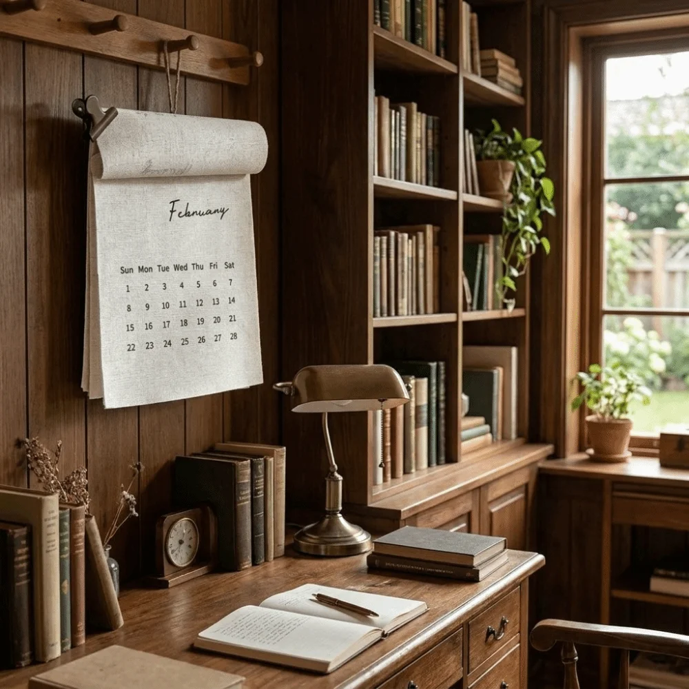 Time Tool 12-Month Fabric Wall Calendar Portable Decorative Monthly Calendar Retro Style Reusable Calendar Planner Study Room