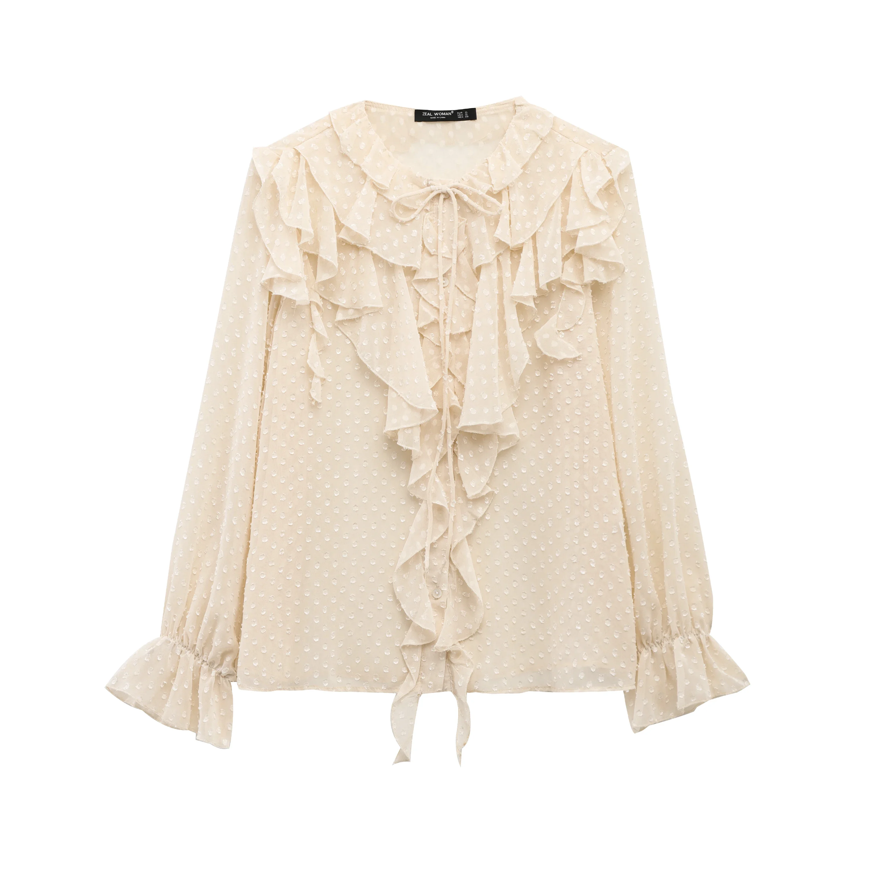 Tops elegantes Vintage de manga larga para mujer, blusas elegantes de poliéster con volantes escalonados, Tops informales 2275713