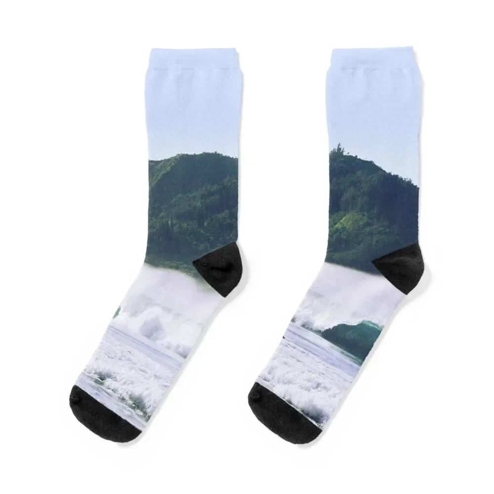 Hanalei Bay Surfing Kauai Hawaii Socks Rugby man happy Socks Female Men's