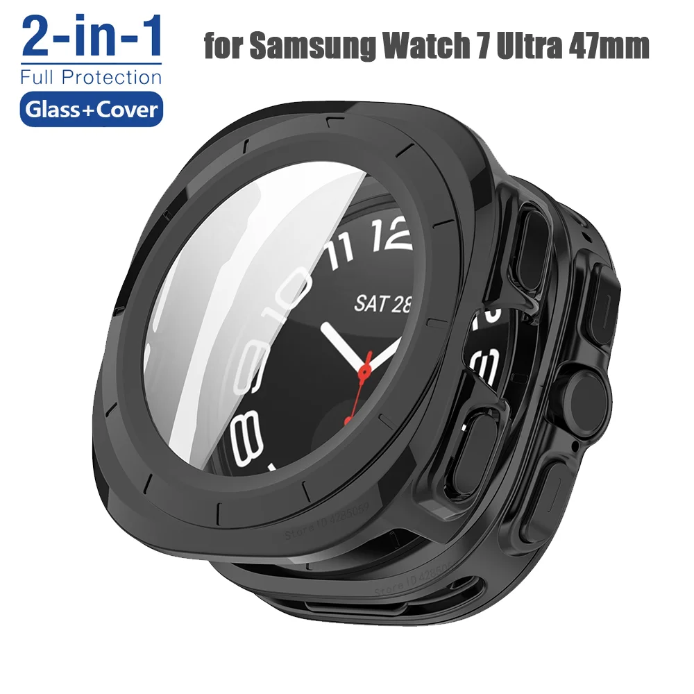 Glass+Case for Samsung Galaxy Watch 7 Ultra 47mm Smart Watch PC Hard Bumper All-inclusive Screen Protector Cover Accessories