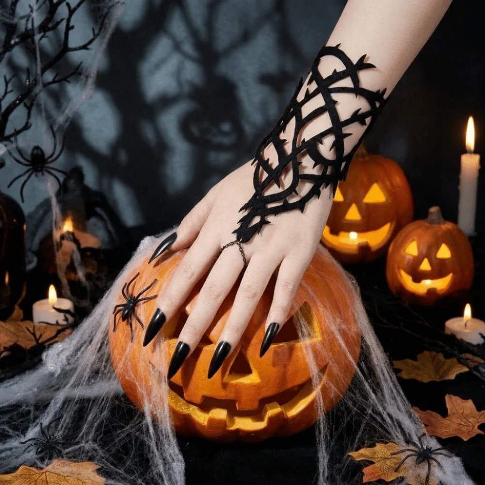 Black Spike Gothic Bracelet Double-sided Personalized Spider Web Bracelet Punk Velvet Adjustable Hand Chain Role Playing