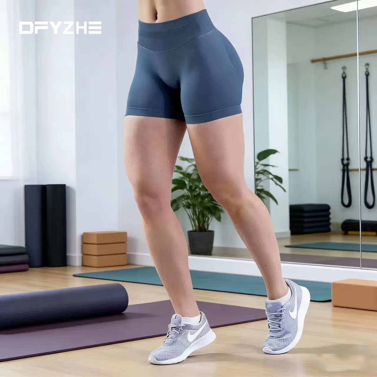 DFYZHE Impact Shorts 4.5-inch Women's Fitness Exercise Bike Shorts with Low Rib Belt Fitness Tight corset Hip Yoga Seamless Tigh - Image 5