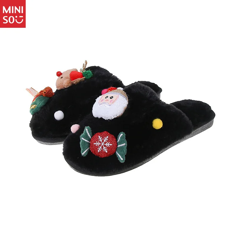 شباشب سانتا لعيد الميلاد الجديدة | حذاء منزل داخلي من القطيفة بمقدمة مغلقة ونعل ناعم لفصل الشتاء #5