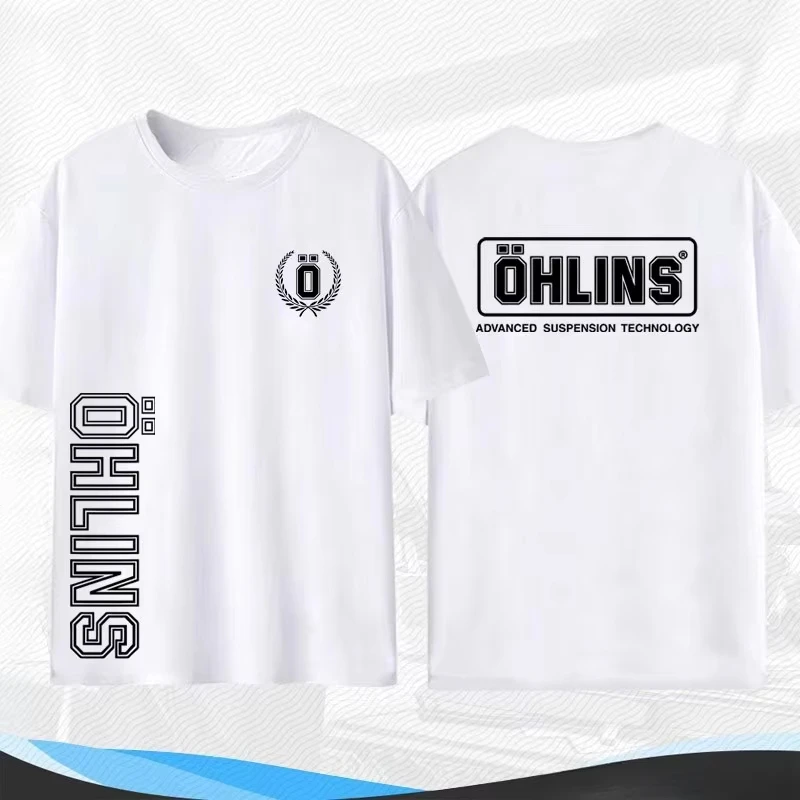 New OHLINS Motorcycle Shock Absorber Modification T-shirt Clothing Loose Men's and Women's Racing Club Short-sleeved Summer view 3