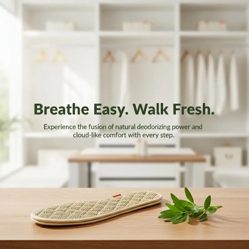 Cotton Linen Herbal Insoles Artemisia Argyi Breathable Odor Resistant Pads for Work Boots and Casual Shoes