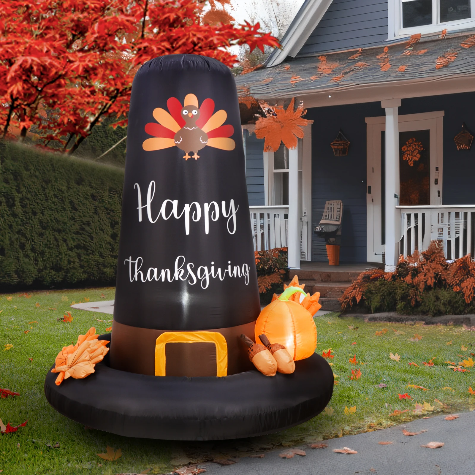 

OurWarm 6ft Thanksgiving Inflatables Pilgrim Hat Decoration with Colorful LED Lights for Thanksgiving Yard Lawn Decorations