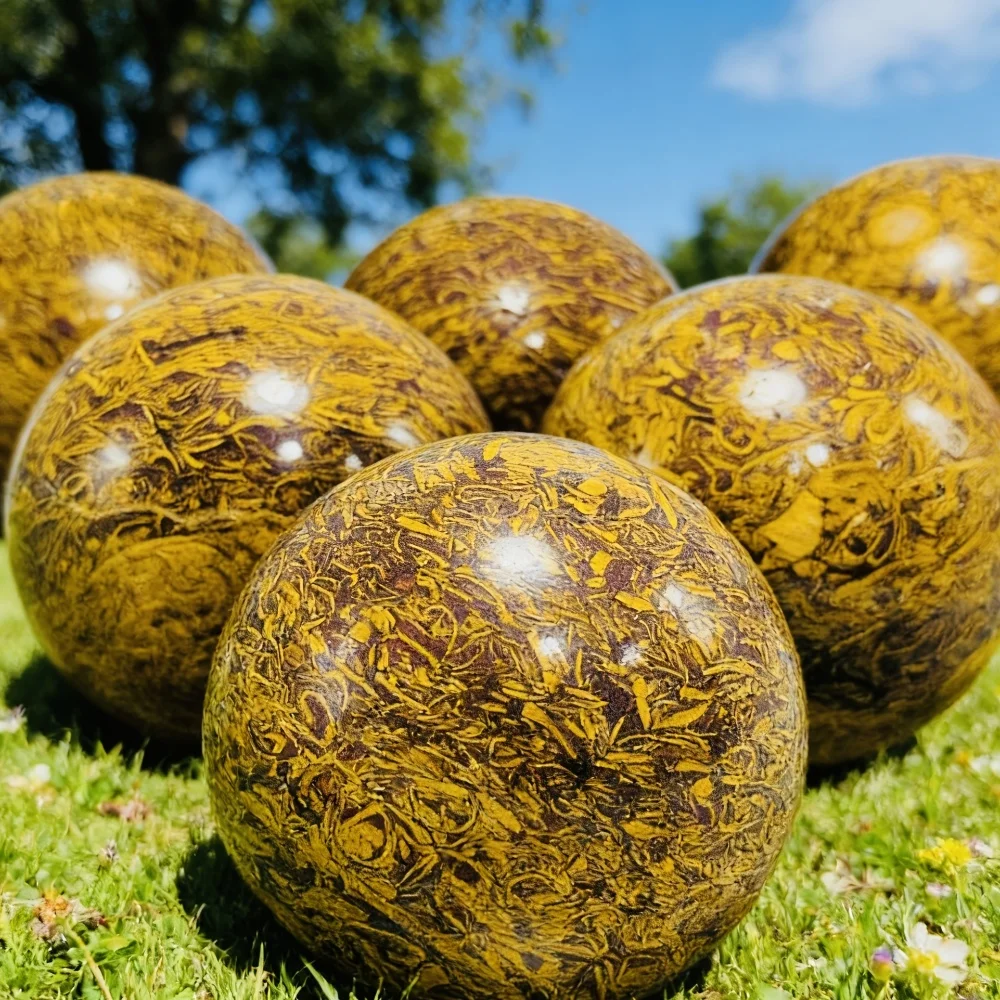 

Natural Golden Thread Jade Sphere Healing Crystal Ball for Meditation & Chakra Energy Balance for Home Ornament & Unique Gift