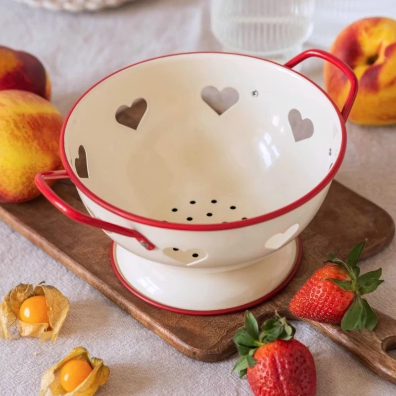 

Farmhouse Fruit bowl Retro Wrought Iron Fruit Basket Household Metal Washing Vegetable Drain Basket