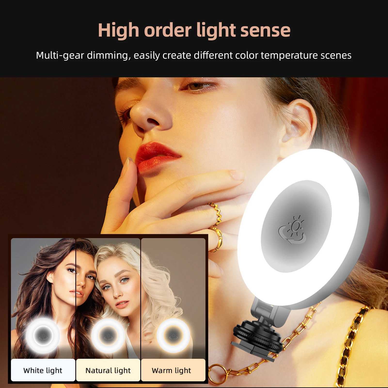 Portable Mini Lamp LED Light Tri-color Video Light Type-C 48LEDs  Cold Shoes&4/1in for Selfie Stick Camera Magic Arm Photography