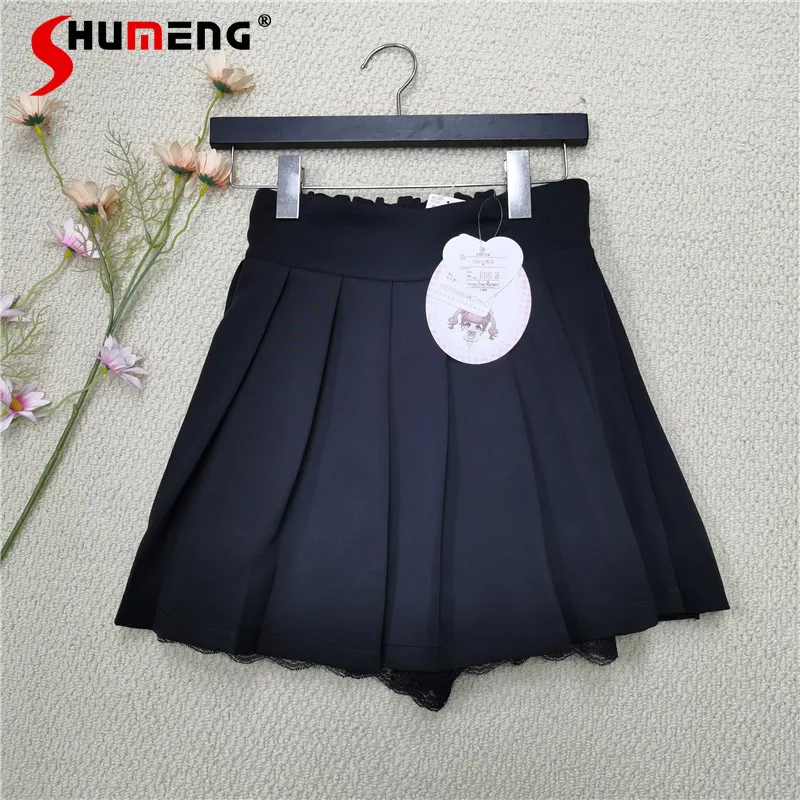 

Japanese Mine Kawaii Pleated Skirt Ladies 2024 Summer New Sweet High Waist Pure Color A- Line Anti-Exposure Short Skirts Female