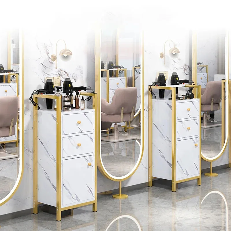 Light Luxury Modern Salon Trolleys Simple Salon Furniture Beauty Salon Auxiliary Cart with Wheels Multi-layer Storage Cabinet A