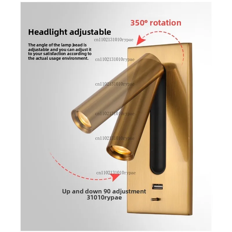 Full-spectrum bedside reading wall lamp with eye-protection function and charging port - bedroom wall-mounted lamp
