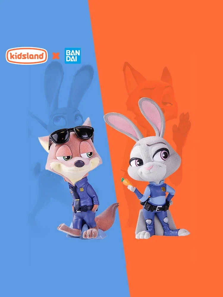 Original BANDAI Disney Flocking Figures Zootopia Judith Hopps Nick Wilde Action Figures Classical Decoration Model Toys Kid Gift