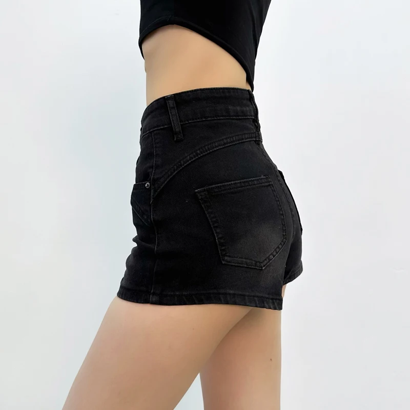 Jeans slim vintage com um botão, shorts de cintura alta, sexy hip wrap, moagem, estilo europeu e americano, novo, verão, 3K5H, 2024