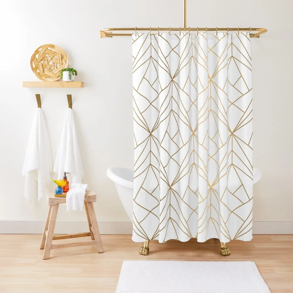 

Geometric Gold Pattern With White Shimmer Shower Curtain Shower Curtains For Bathroom Window Curtain