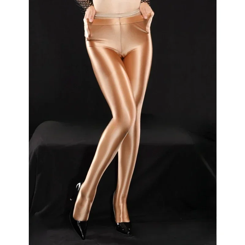Thin Transparent Oily Glossy Crotch Jumpsuit Leggings Dance Yoga Pants Leggings Sport Women Fitness  Leggings Women