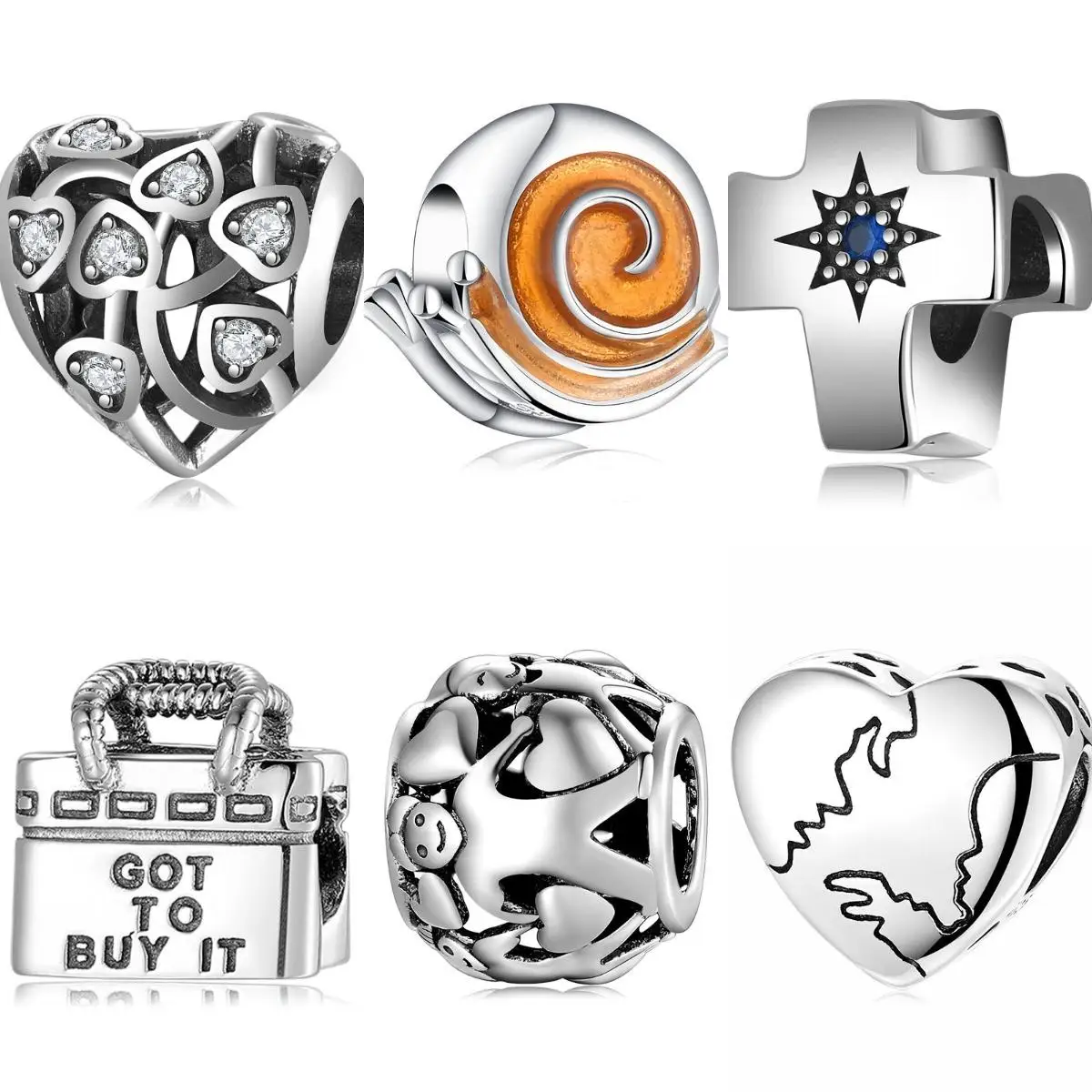 925 Sterling Silver Zircon Heart Shaped Love Baby Family Pumpkin Car Alarm Clock Owl Charm Beads Fit Bracelets & Bangles