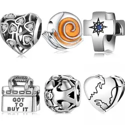 925 Sterling Silver Zircon Heart Shaped Love Baby Family Pumpkin Car Alarm Clock Owl Charm Beads Fit Bracelets & Bangles