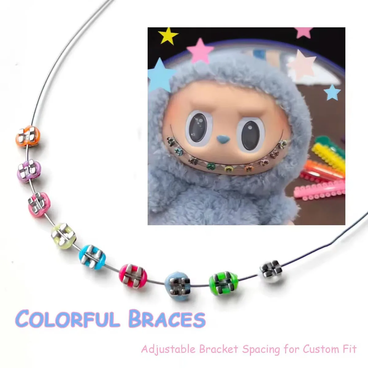 1 conjunto de pulseira de metal colorida de boneca de pelúcia com maquiagem requintada para os olhos e adesivos de cílios para boneca estilo diy decorativo fofo