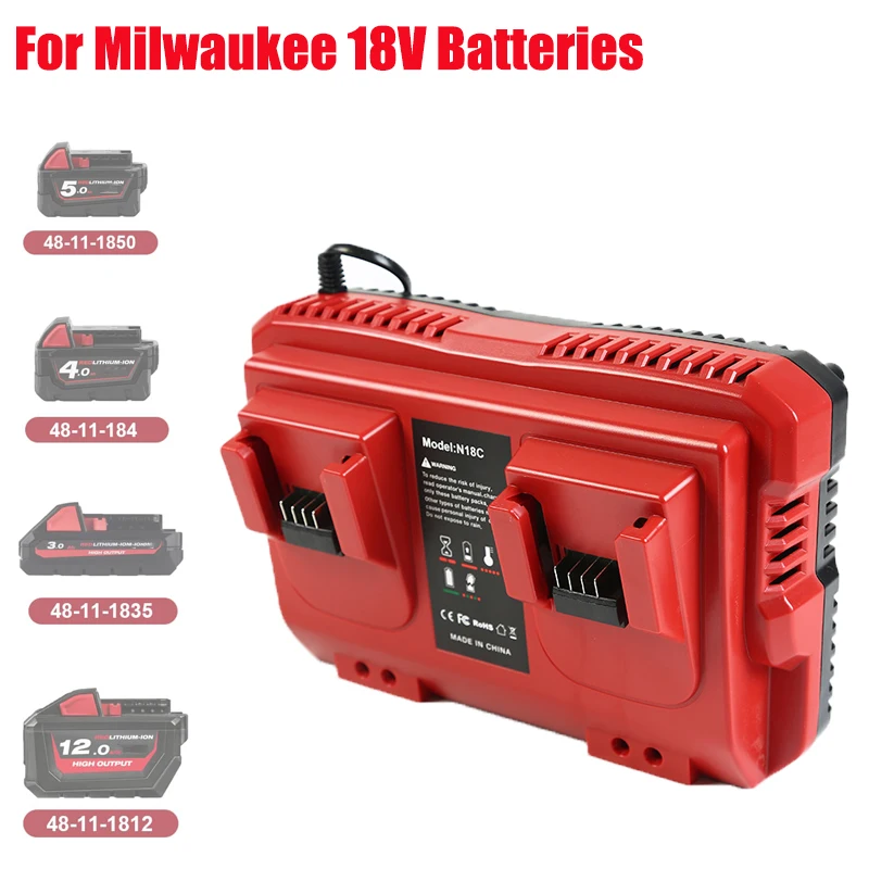 

Быстрое зарядное устройство для литиевой батареи 18 В, быстрое зарядное устройство с двумя слотами, совместимое с литиевыми батареями Milwaukee 18 В, зарядная станция