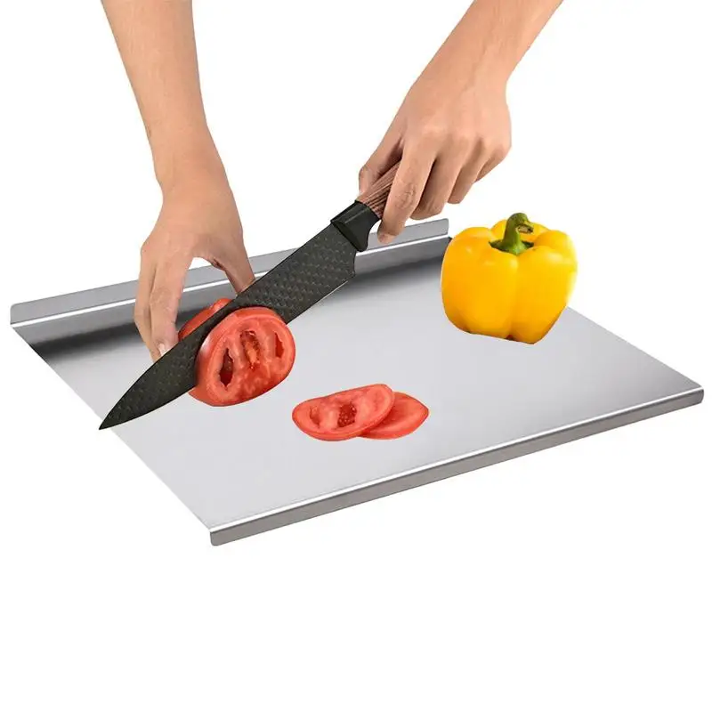 Cutting Board with Lip Large Stainless Steel Baking Board with Lip Kitchen Gadget  Bread Kneading Dough Meat Rolling Out Pizza