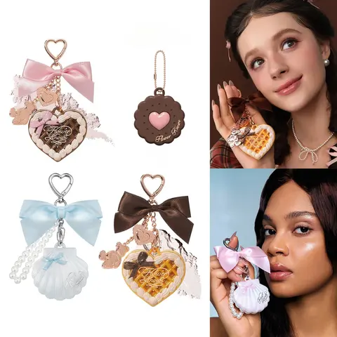 FlowersKnow Cupid Sweetie Bear Face Powder with Blush Highlighter Pendant Long Lasting Portable Makeup Decoration