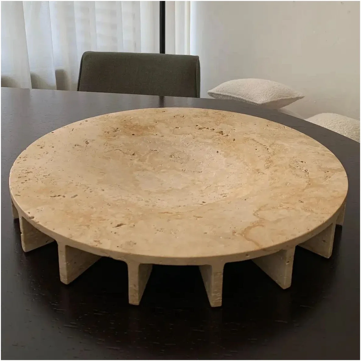 1pcs Sample Price Customization Travertine Round Tray Jewelry Display Cake Stand Home Serving Plate Natural Marble Fruit Tray