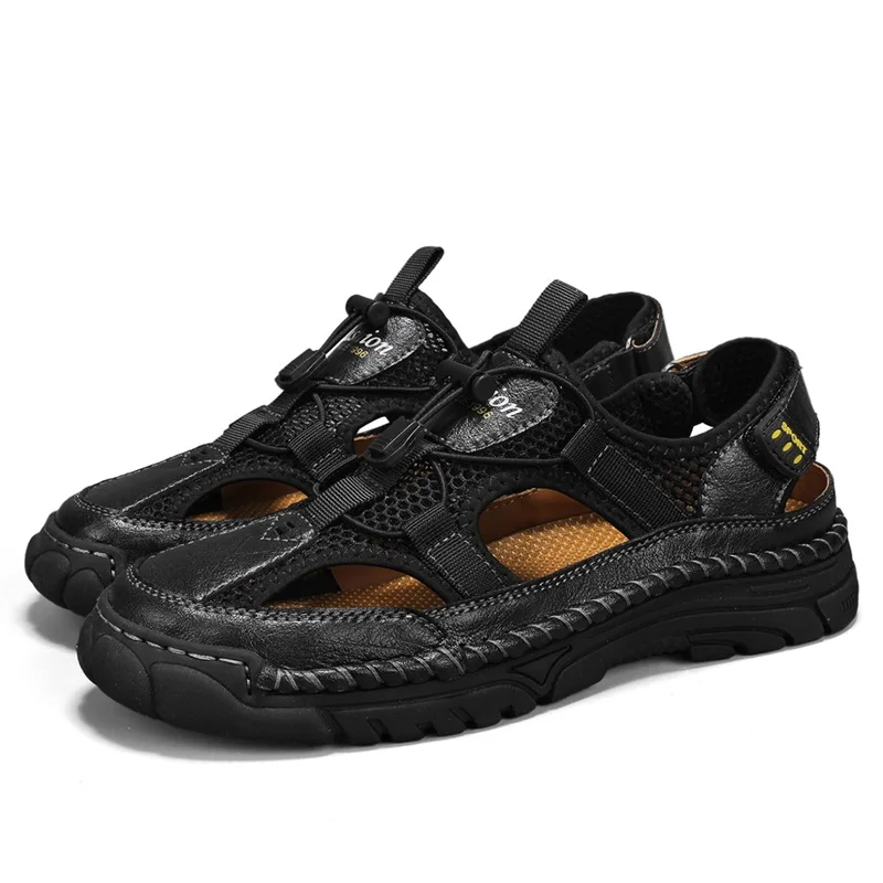 Men's Handmade Simple Letter-Print Sandals 2026 Summer Beach Hollow Shoes Outdoor Hiking and River-Tracing ShoeNon-Slip Big Size
