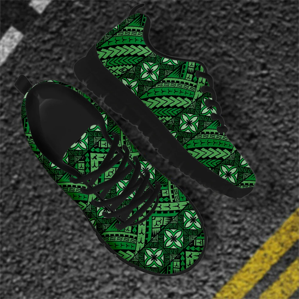 Women's Shoes Flats Polynesian Tribal Plumeria Flower Green Casual AF Mesh Sneakers For Teen Girl Female Breathable