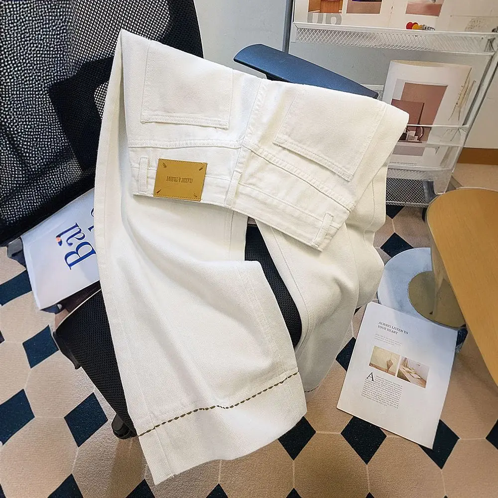 Women Denim Solid Jeans Casual Pant Button Zipper Fly Empire Waist Ankle Length Flare Pants Slight Strech Loose Y2k 2025 Spring