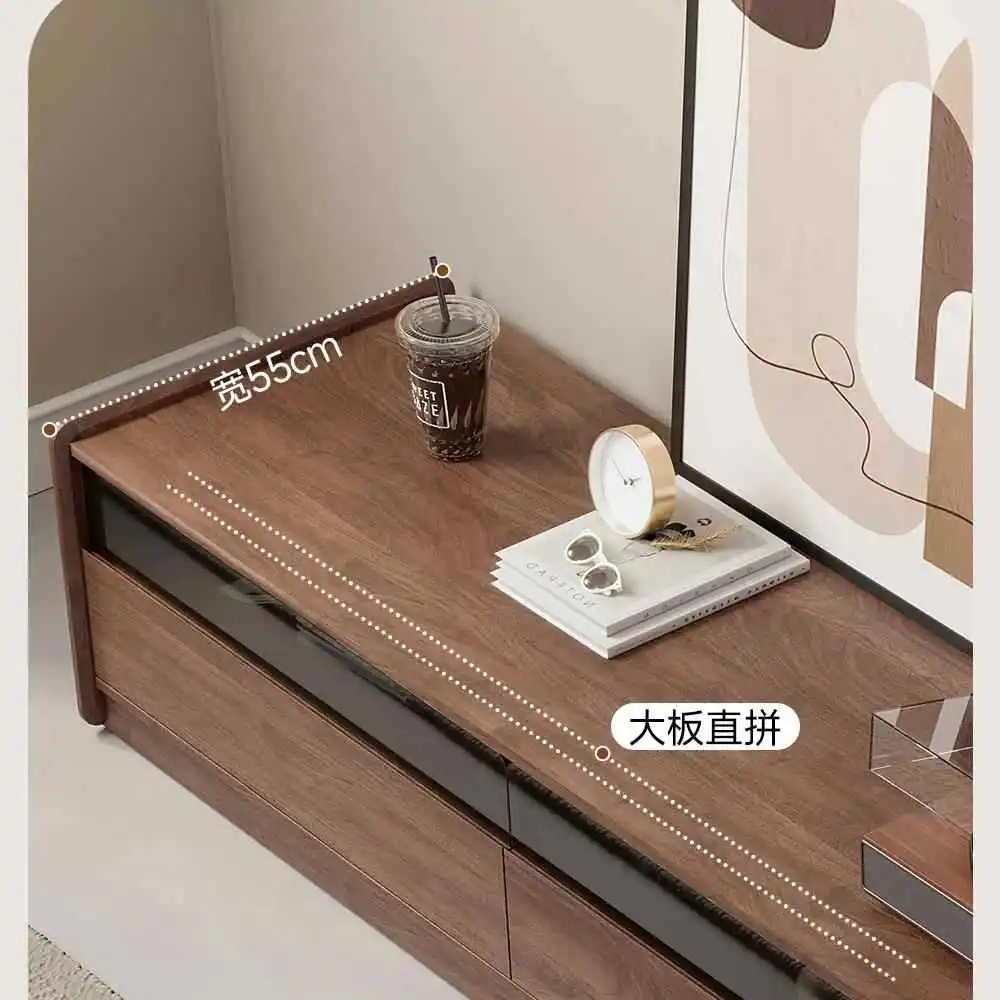 خزانة تلفزيون من خشب الجوز الأسود الاسكندنافي حديثة وبسيطة لغرفة المعيشة من الخشب الصلب والتلفزيون