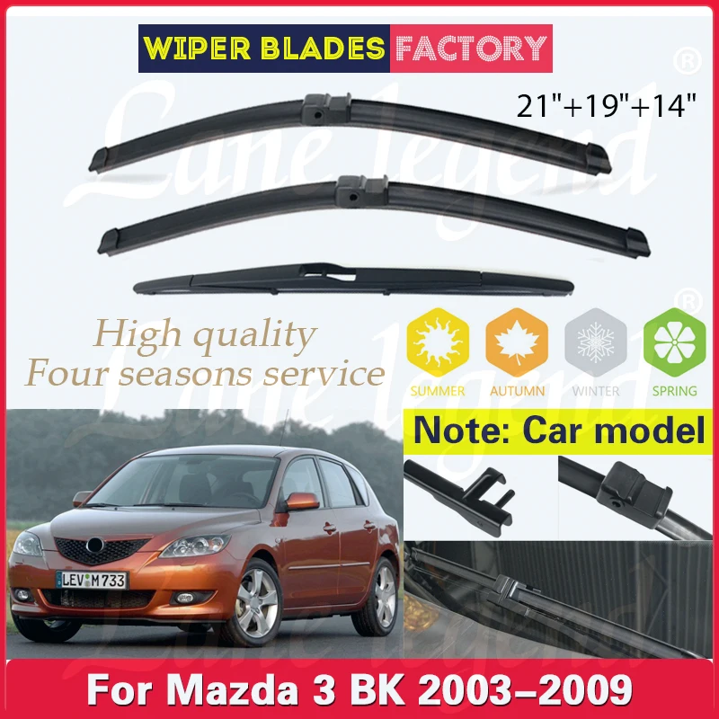 

Wiper Front Rear Wiper Blades Set For Mazda 3 BK 2003 - 2009 Windshield Windscreen Window Rain Brushes 21"19"14" Car Accessories