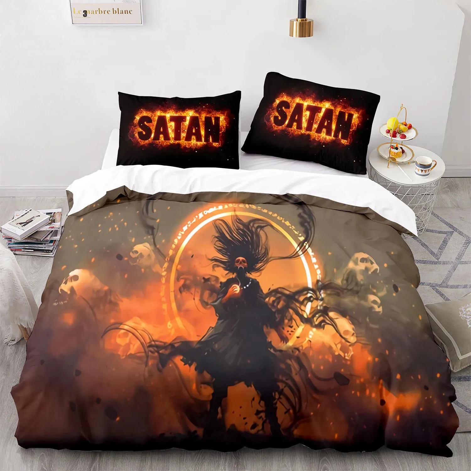 Cool Satan Bedding Set Single Twin Full Queen King Size Demon Bed Set Aldult Kid Bedroom Duvetcover Sets 3D Print Duvetcover