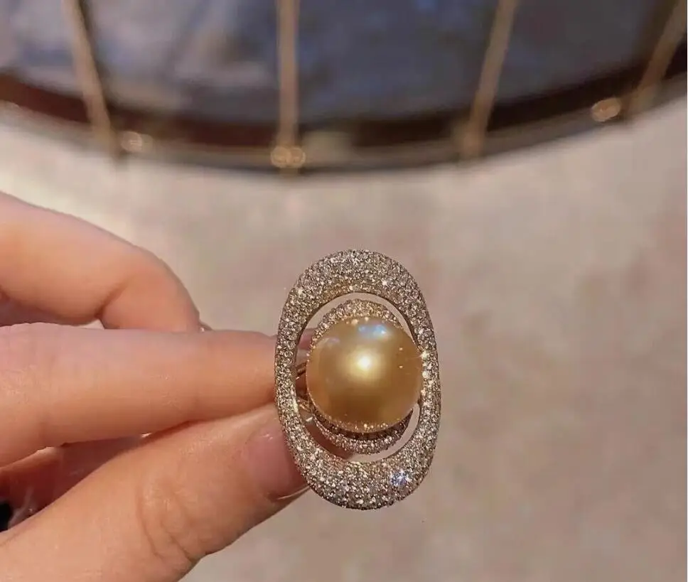 

gorgeous 10-11mm south sea round gold pearl ring 925s
