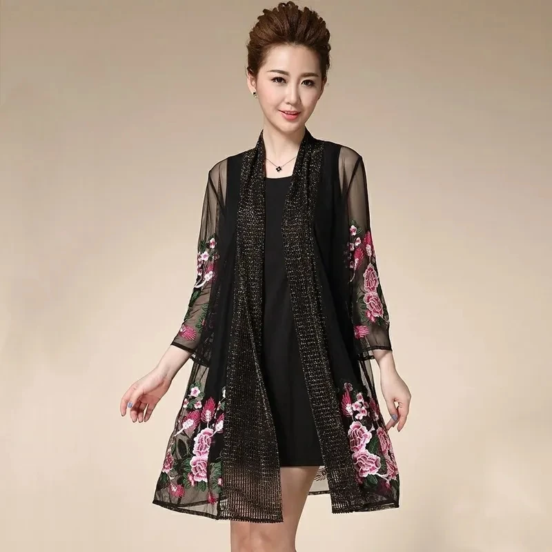 Embroidered Cardigan With Female Single Piece Summer Sun Protection Coat And Autumn Shawl New Mid-Aged Elderly Mother\'s Jacket