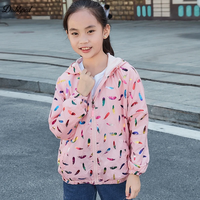 Dubbped Kids Girls Jackets Feather Purple Rain Jacket Waterproof Coat Lightweight Hooded Warm Lined Raincoats Windbreakers 3-12Y
