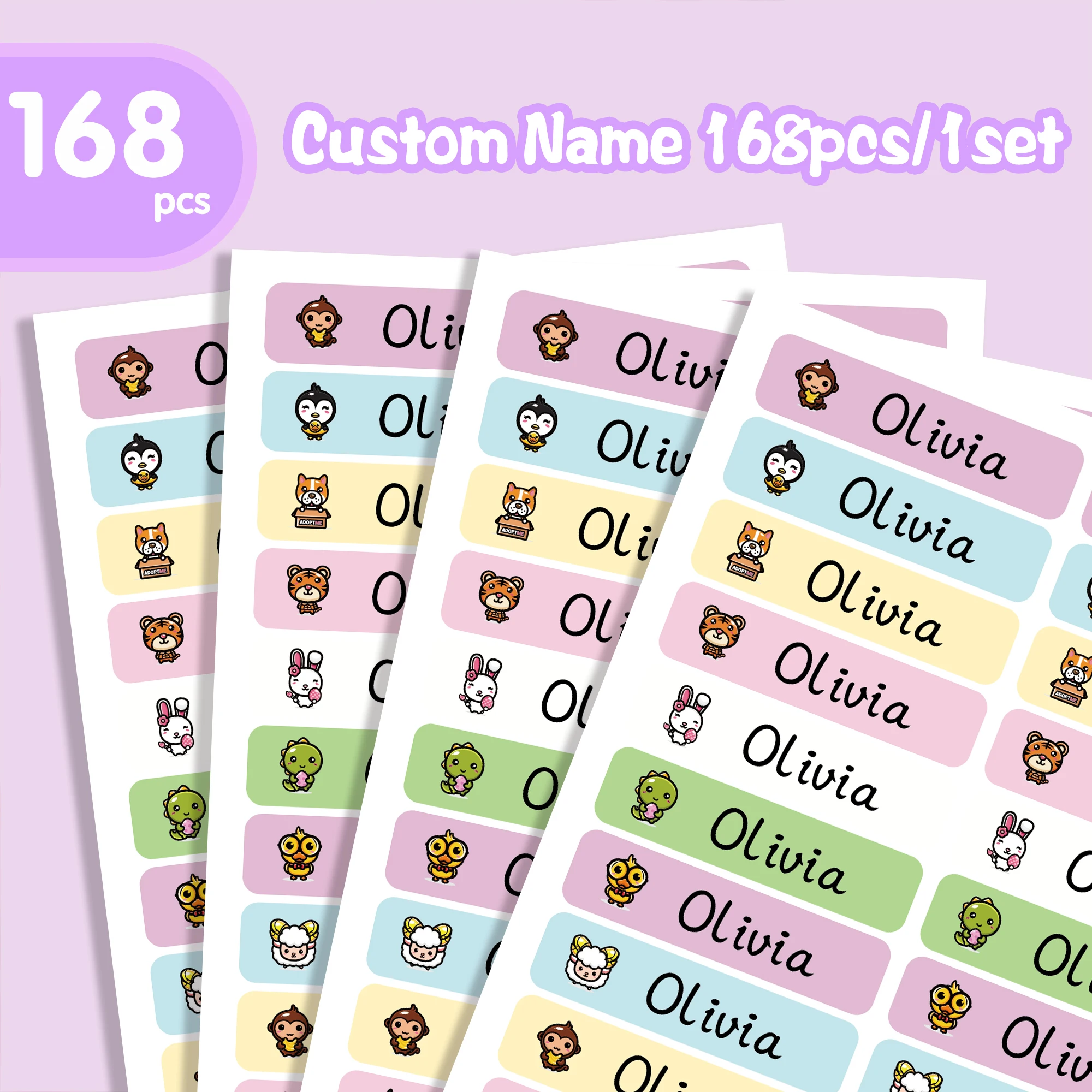 42/126/168pcs animals Water Cup Tag Custom Tag Custom Name Stickers  Custom Label Customizable Patches School Supplies