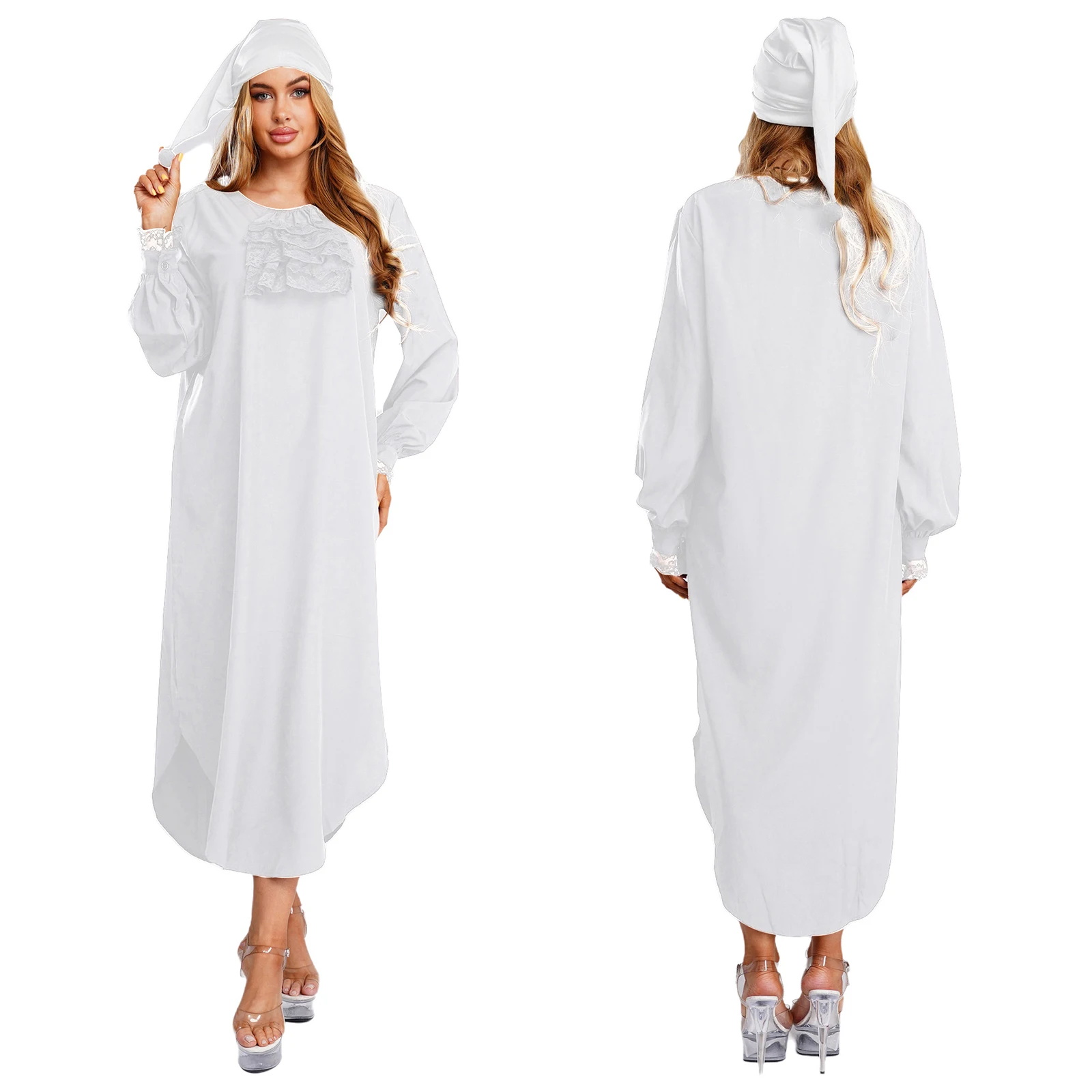 

Женская ночная вечеринка в викторианском стиле, стильная ночная рубашка на Хэллоуин, нарядное платье, бальный костюм с длинными рукавами и кружевной отделкой, ночной халат с ночной рубашкой