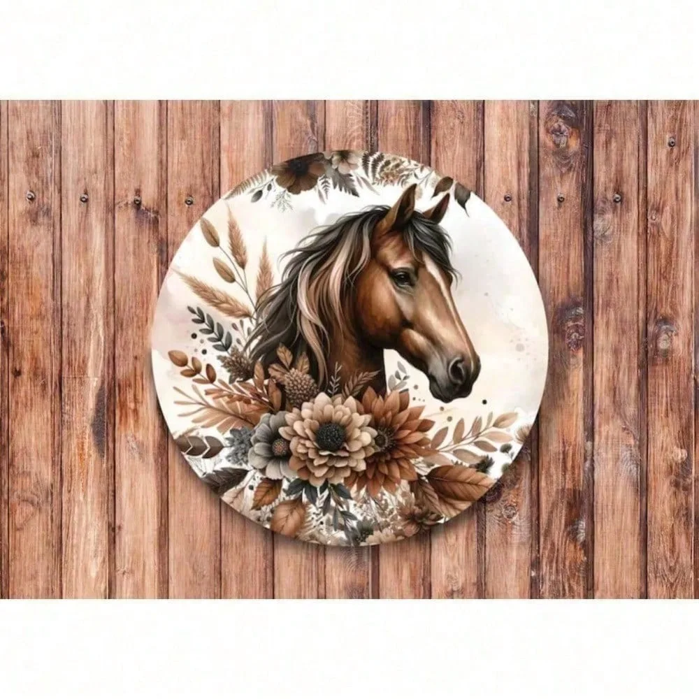 BOHO Blumen-Pferdekranz Aluminium-Metall-Wandkunst Vintage Blechschild Farmhaus-Dekoration für Wohnzimmer Schlafzimmer Küche Badezimmer