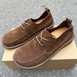 Old cowhide brown men's shoes lace-up leather driving walking outdoor work casual shoes