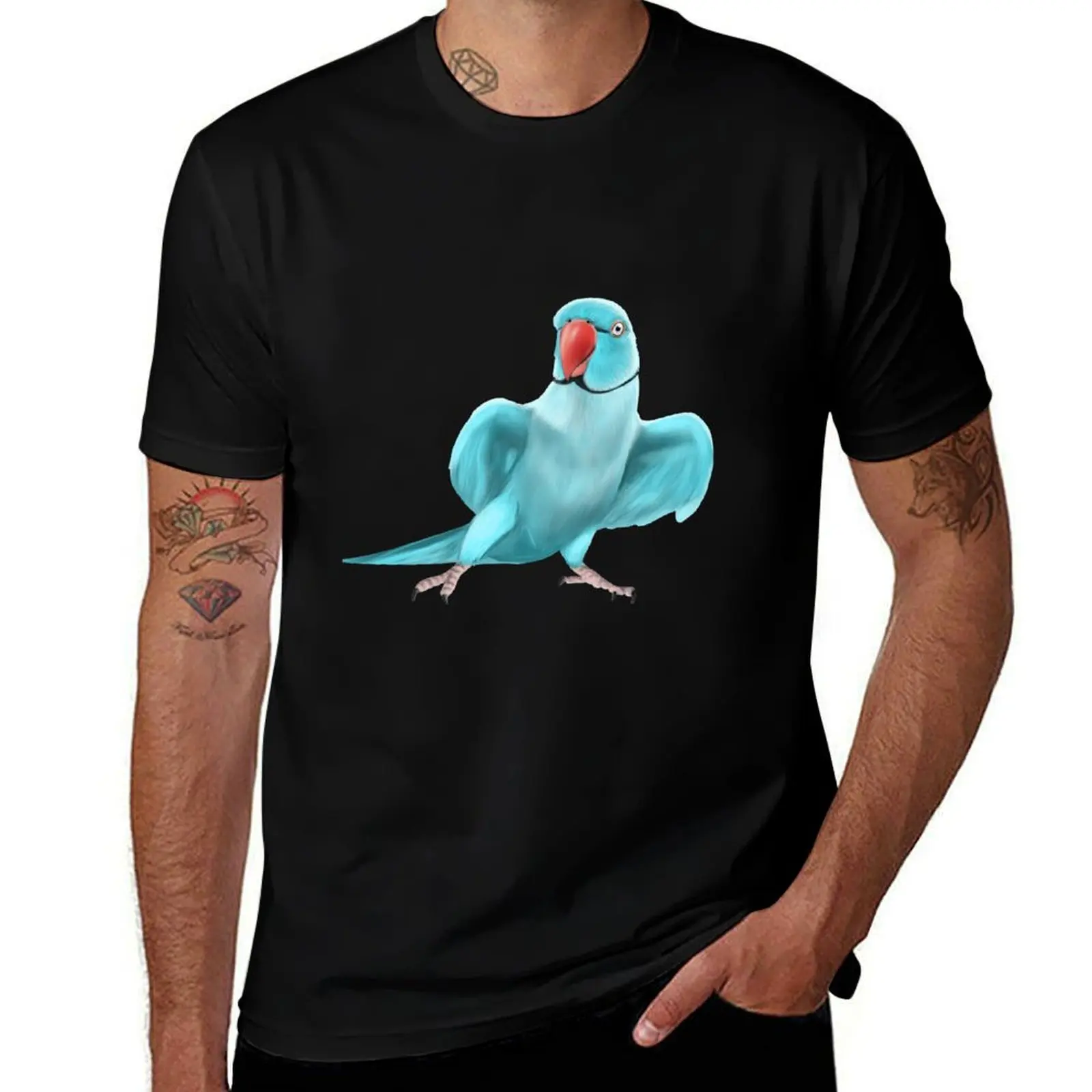 

Blue Indian Ringneck Parrot T-Shirt aesthetic clothes blanks Personalized t-shirt graphics mens clothes